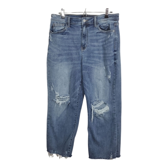 Judy Blue Wide Leg Cropped Distressed Jeans Size 30 Boho Casual Denim - Picture 1 of 11